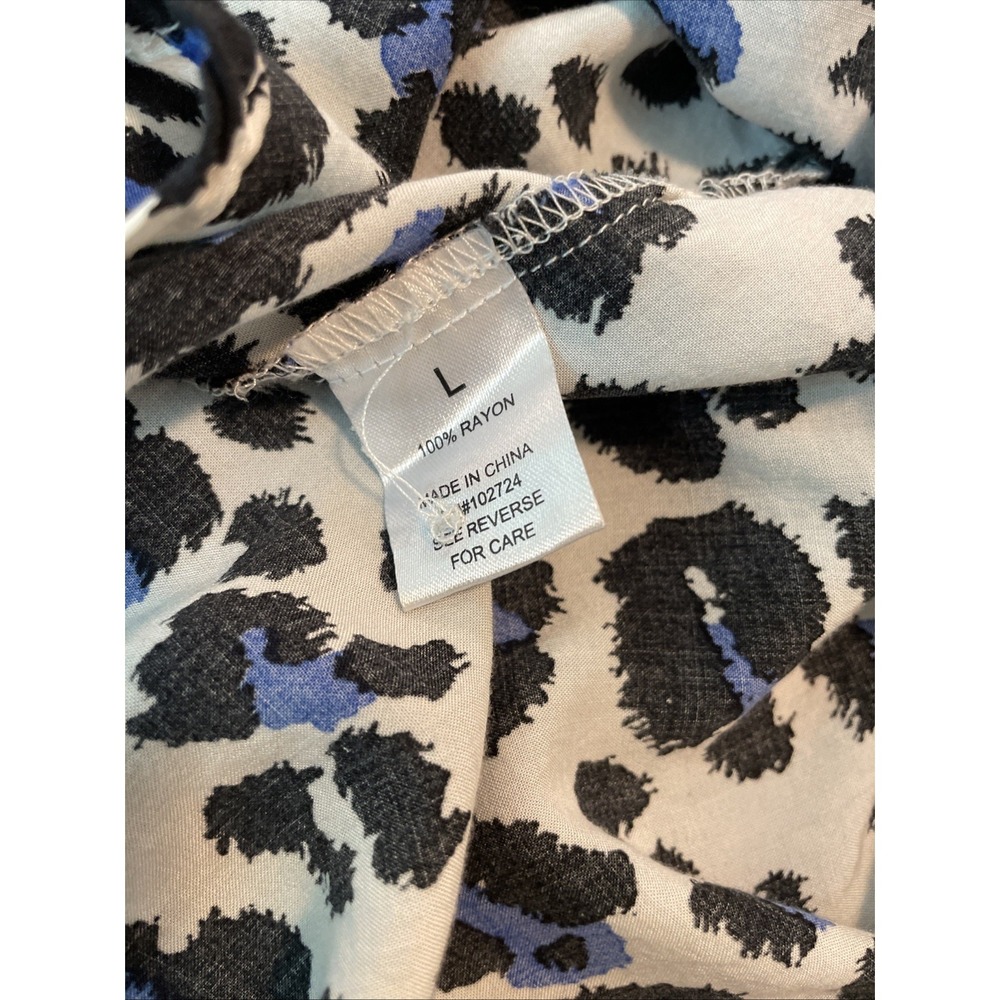 Grand & Greene Large Blue Leopard Print Rayon Top 3/4 Sleeve Boho Blouse - Picture 14 of 15
